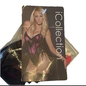 NEW iCollection Sz Large Brocade lace croquette Satin Halter sexy lingerie